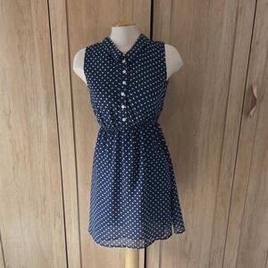 Pins and Needles Navy Blue Polka Dot Sleeveless Button Down Dress Medium pinup